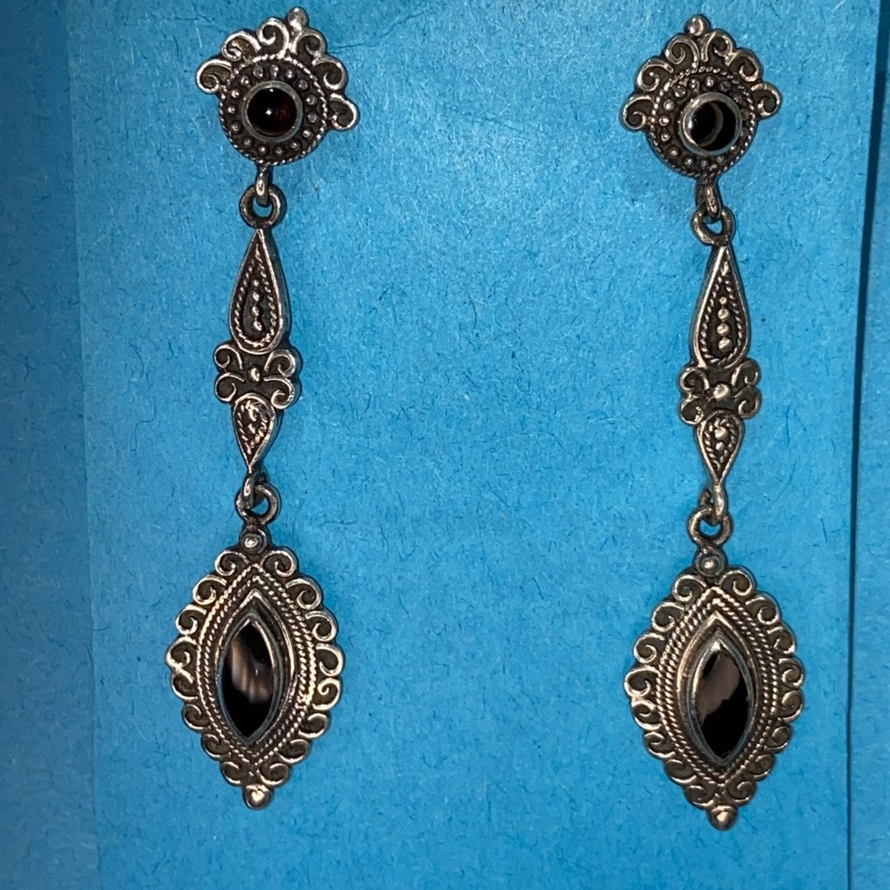 925 Silver and Onyx Double Drop Earrings